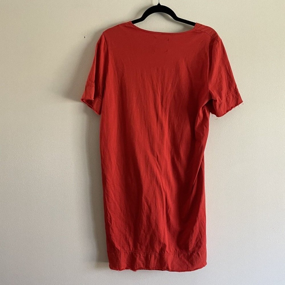 Zara Women L Red Cotton Short Sleeve Raw Hem Pullover V-Neck Shift Dress - Picture 10 of 10